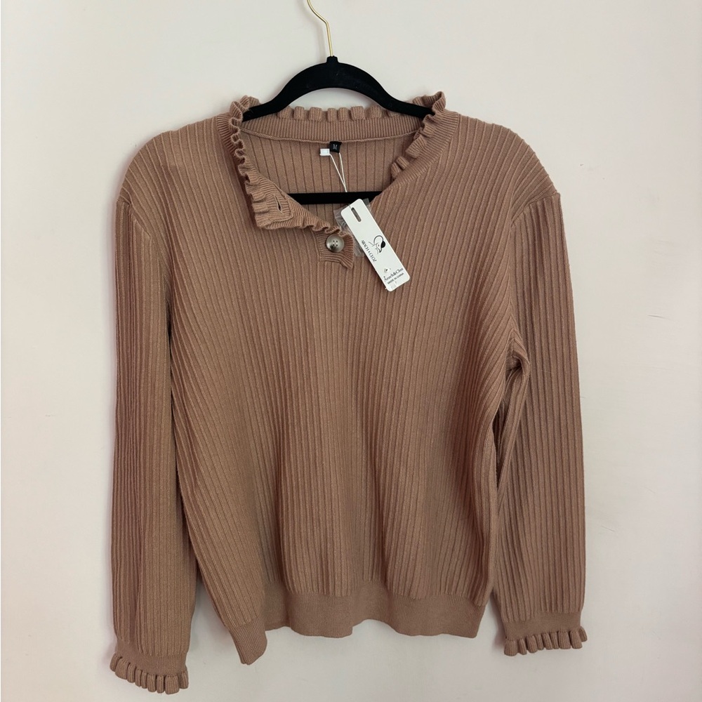 Women's V-Neck Sweater in Tan